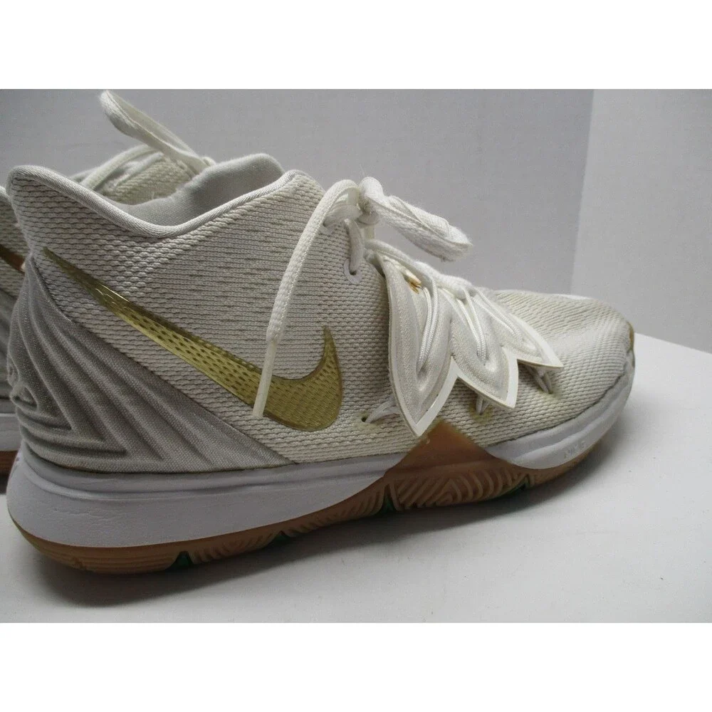 Nike Kyrie 5 GS Irish Sneakers Youth 7 White Metallic Gold AQ2456-170 EUC Read